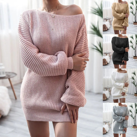 Off Shoulder Lantern Sleeve Knitted Dress