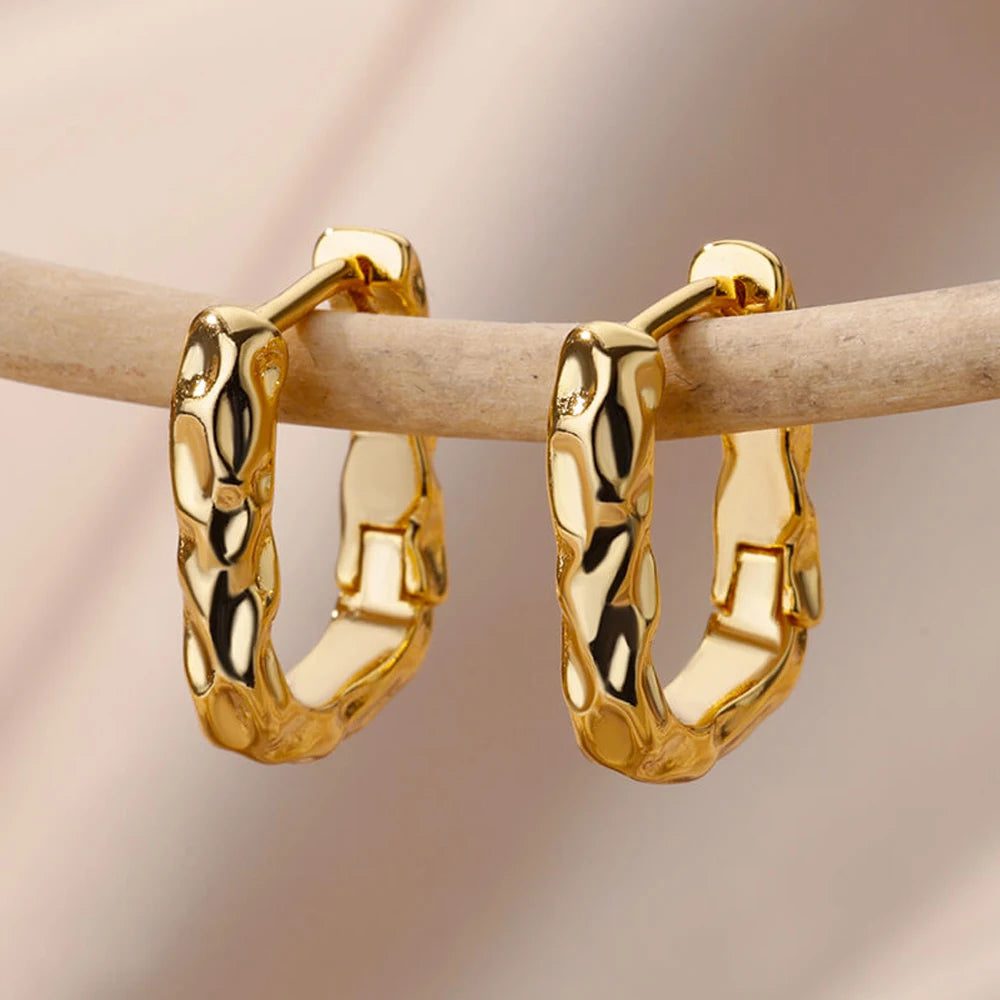Waterproof Heart Zircon Gold Hoop Earrings