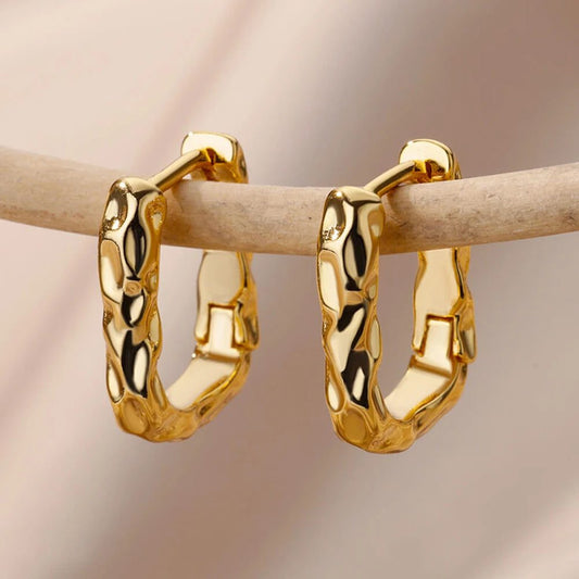 Waterproof Heart Zircon Gold Hoop Earrings