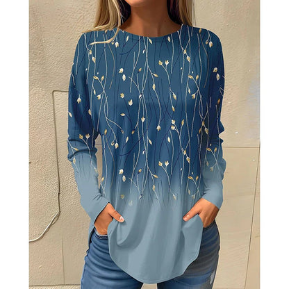 Stylish Long Sleeve Floral Cotton T-Shirts for Women