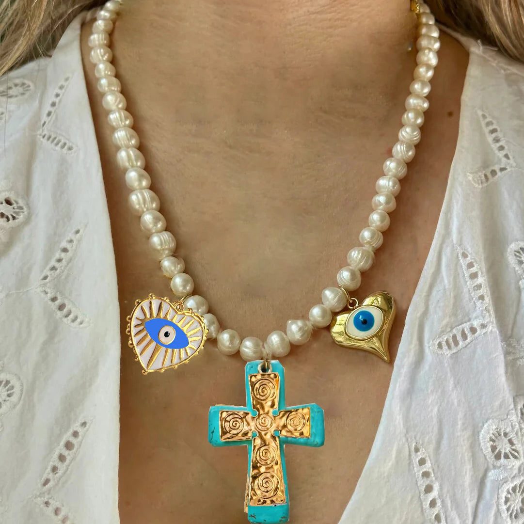 Chunky Cherry Pendant Necklace with Pearls