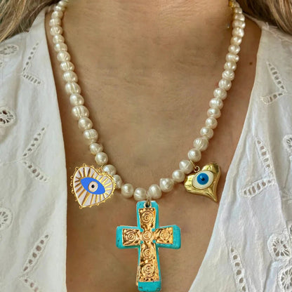 Chunky Cherry Pendant Necklace with Pearls