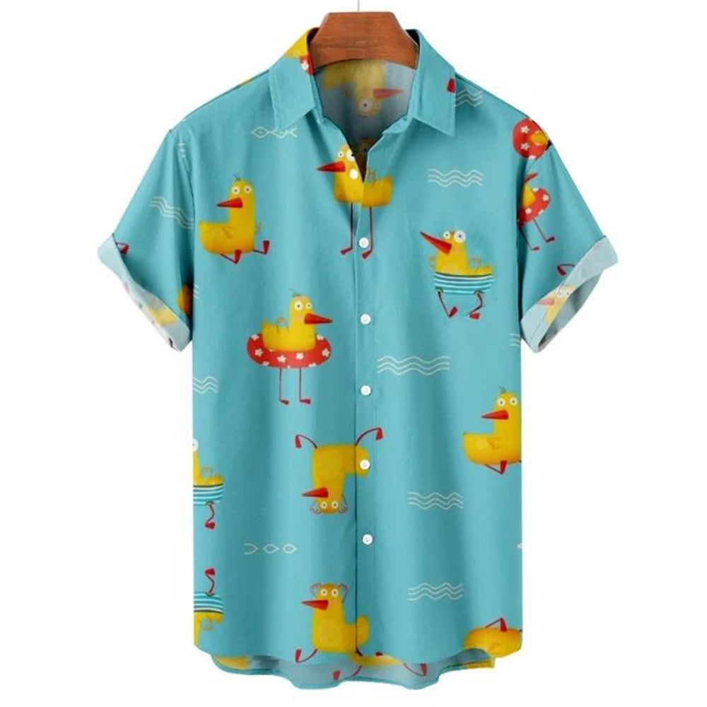 Men's Hawaiian Duck Print Short Sleeve Shirt