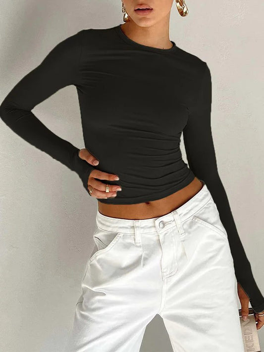 Slim Fit Long Sleeve Crop Top Women