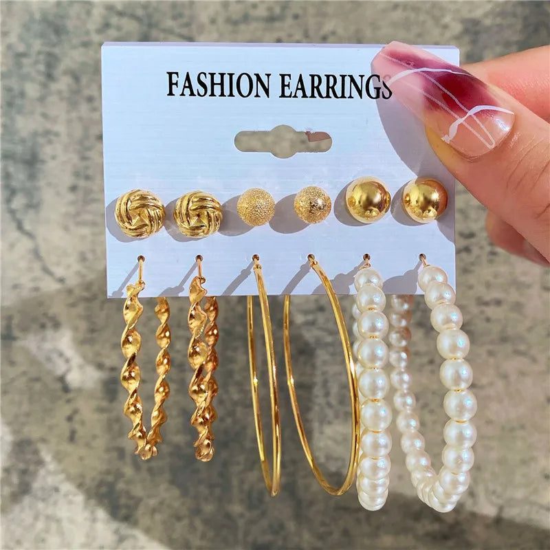 Boho Vintage Gold Hoop Earrings Set