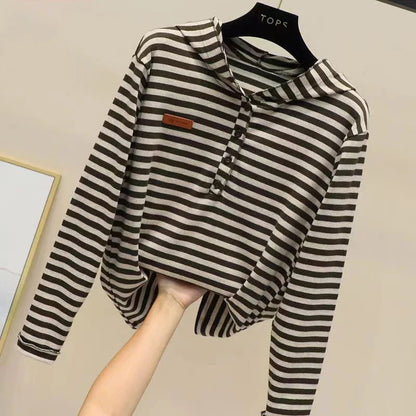 2023 Women's Striped Hooded Long Sleeve T-shirt