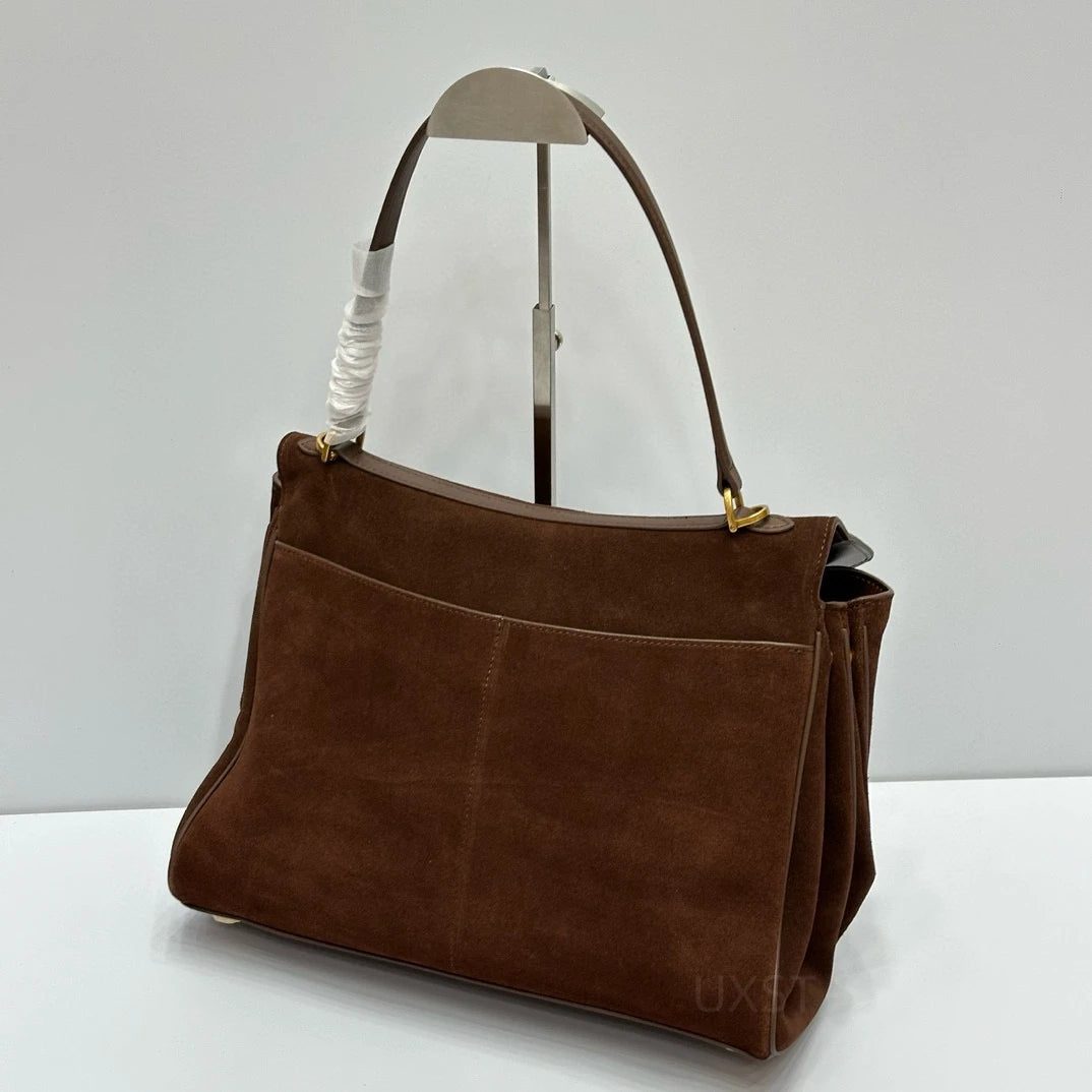 Trendy Suede Tote Bag with Metal Buckle