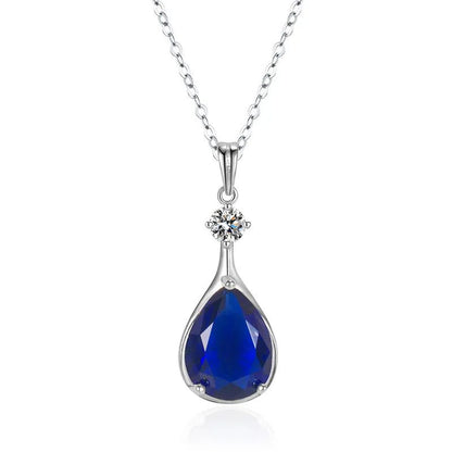 925 Sterling Silver Blue Sapphire Pendant Necklace