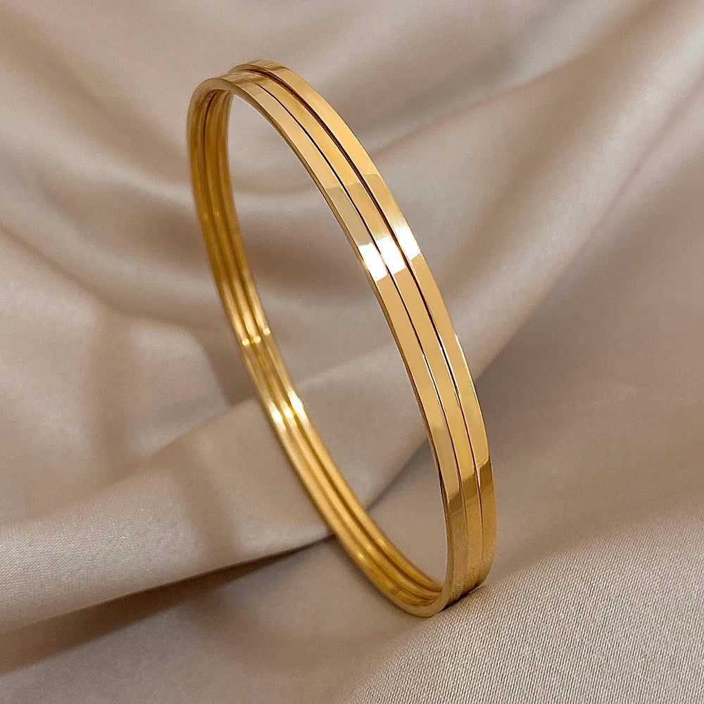 Waterproof Gold Plated Thin Bangles Set