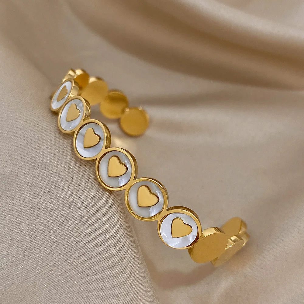 Waterproof Gold Plated Heart Cuff Bracelet