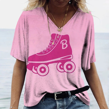 Classic Pink V-Neck T-Shirt for Women