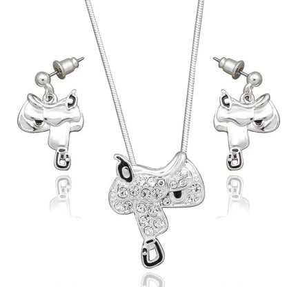 Western Cowgirl Hat Necklace Earring Jewelry Set