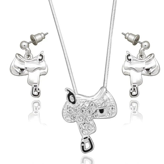 Western Cowgirl Hat Necklace Earring Jewelry Set