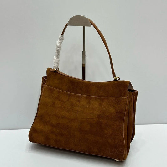 Trendy Suede Tote Bag with Metal Buckle