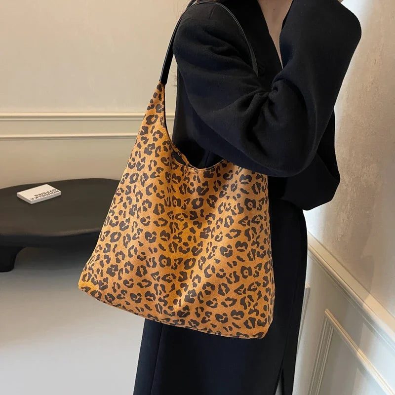 2024 Women's Leopard Print Suede Tote Bag