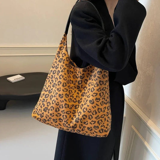 2024 Women's Leopard Print Suede Tote Bag