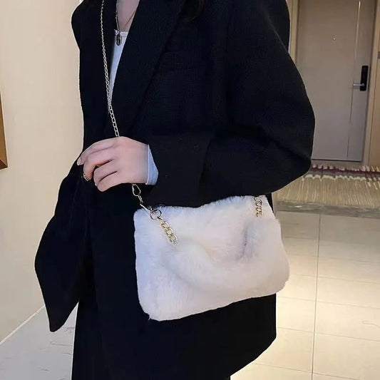 Winter Plush Crossbody Tote Bag for Women