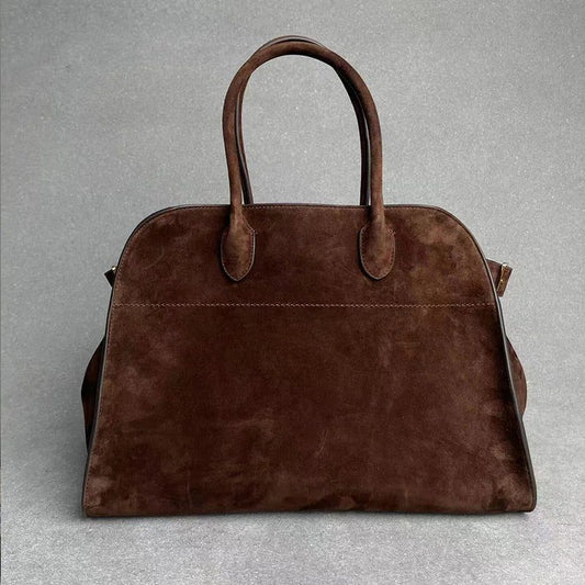 Luxury Brown Suede Handbags with Gold Buckle