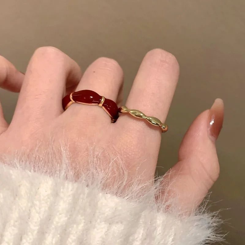 Vintage Red Drop Glazed Rings for Women