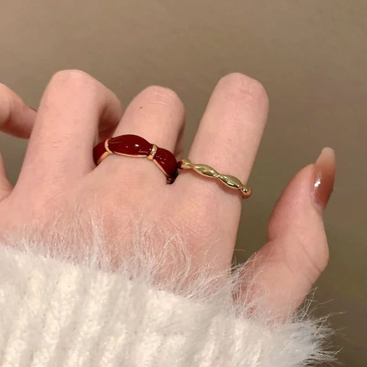 Vintage Red Drop Glazed Rings for Women