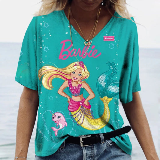 Anime V-Neck Summer T-Shirt for Women