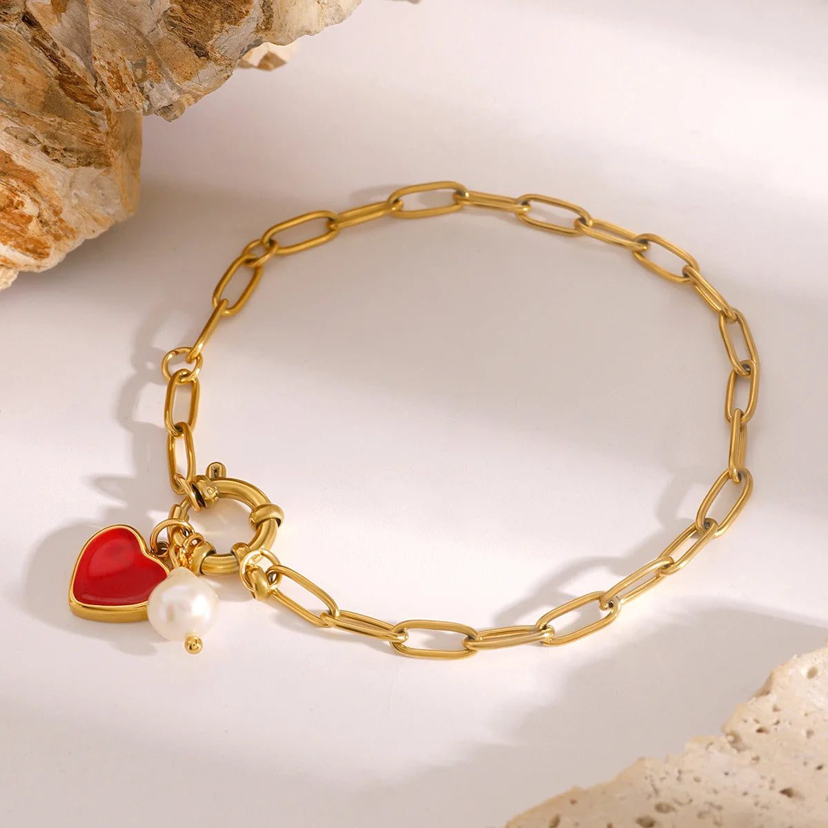 Elegant Pearl Heart Pendant Bracelet for Women