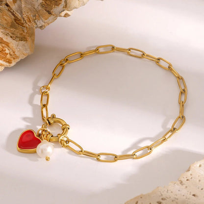 Elegant Pearl Heart Pendant Bracelet for Women