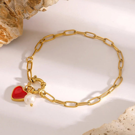 Elegant Pearl Heart Pendant Bracelet for Women