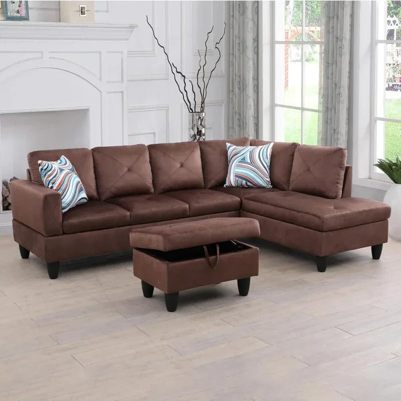 Modern L-Shaped Sofa with Ottoman for Living Room