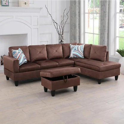Modern L-Shaped Sofa with Ottoman for Living Room