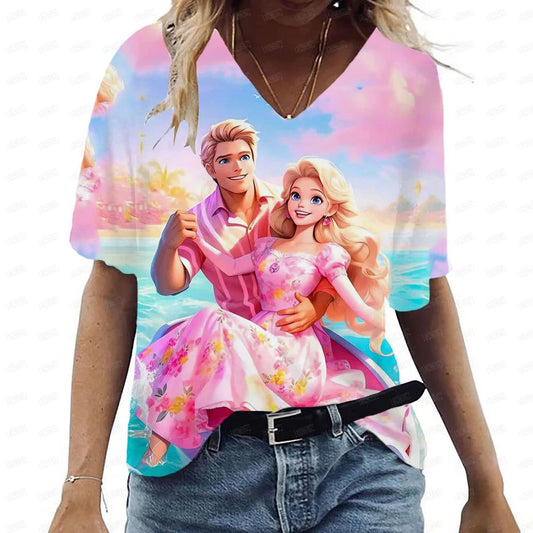 Anime V-Neck Summer T-Shirt for Women