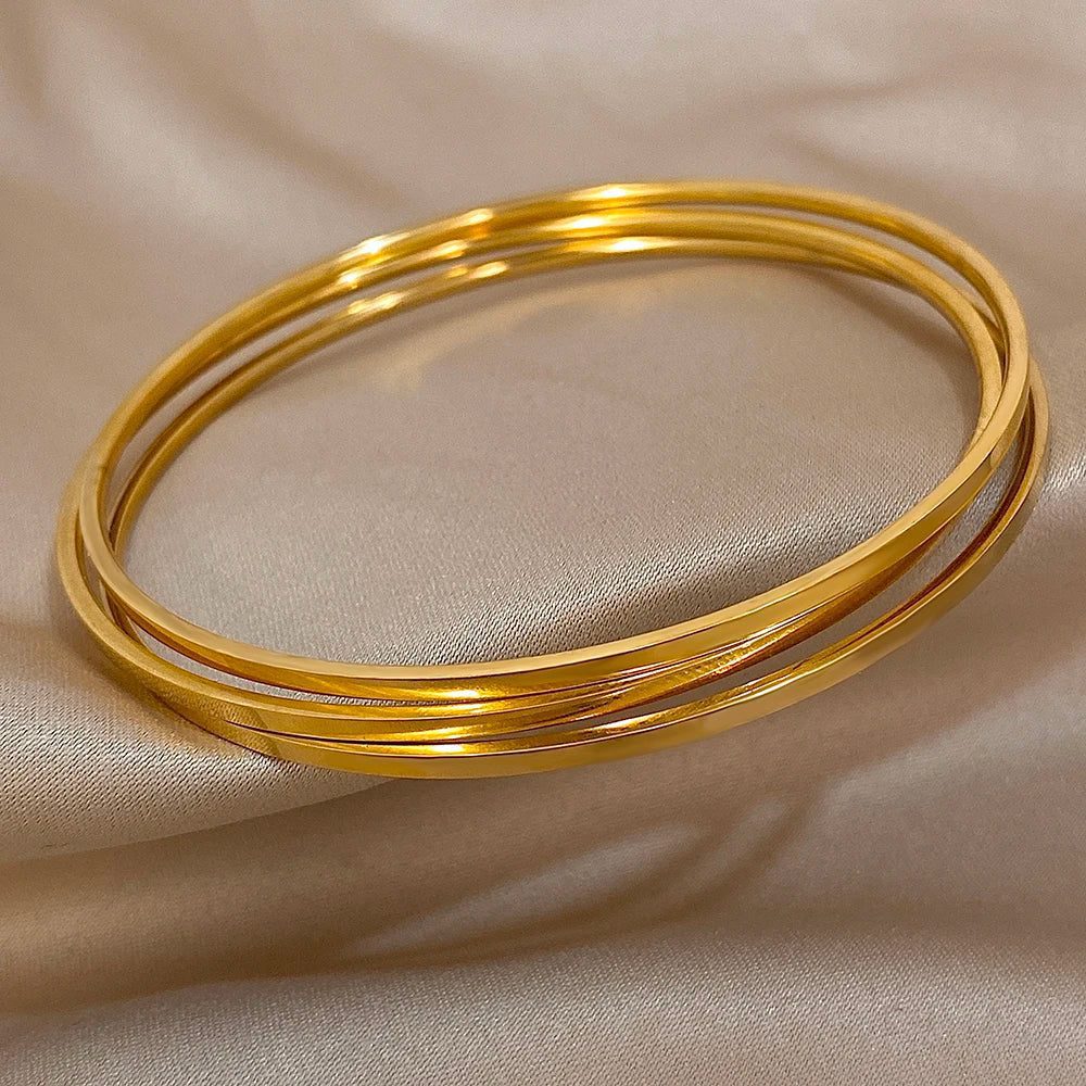 Waterproof Gold Plated Thin Bangles Set