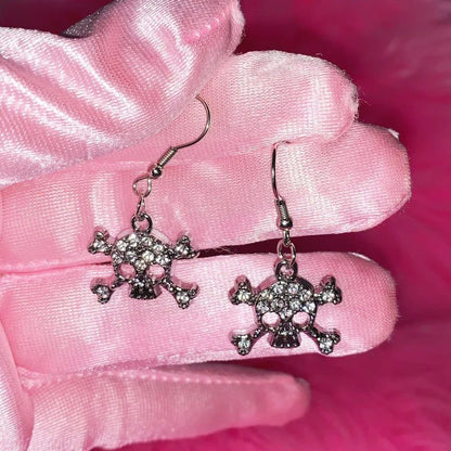 Y2K Crystal Skull Drop Earrings Vintage