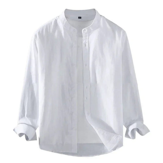 Men's Linen Stand Collar Long Sleeve Shirt