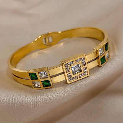 Luxury Waterproof Emerald Green Zircon Bangle Bracelet