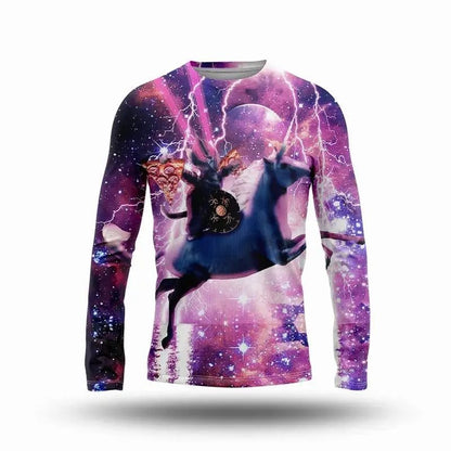 Funny Christmas Cat Print Long Sleeve T-Shirt