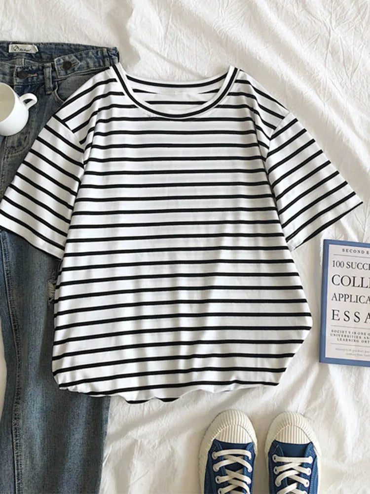 Striped Casual O-Neck T-Shirt for Women