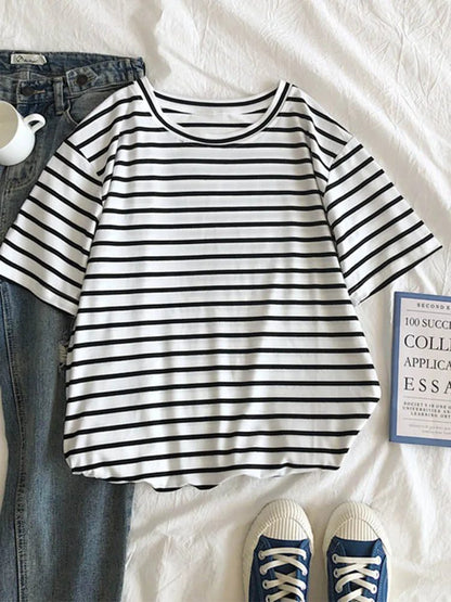 Striped Casual O-Neck T-Shirt for Women