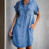 Elegant Midi A-line Denim Shirt Dress