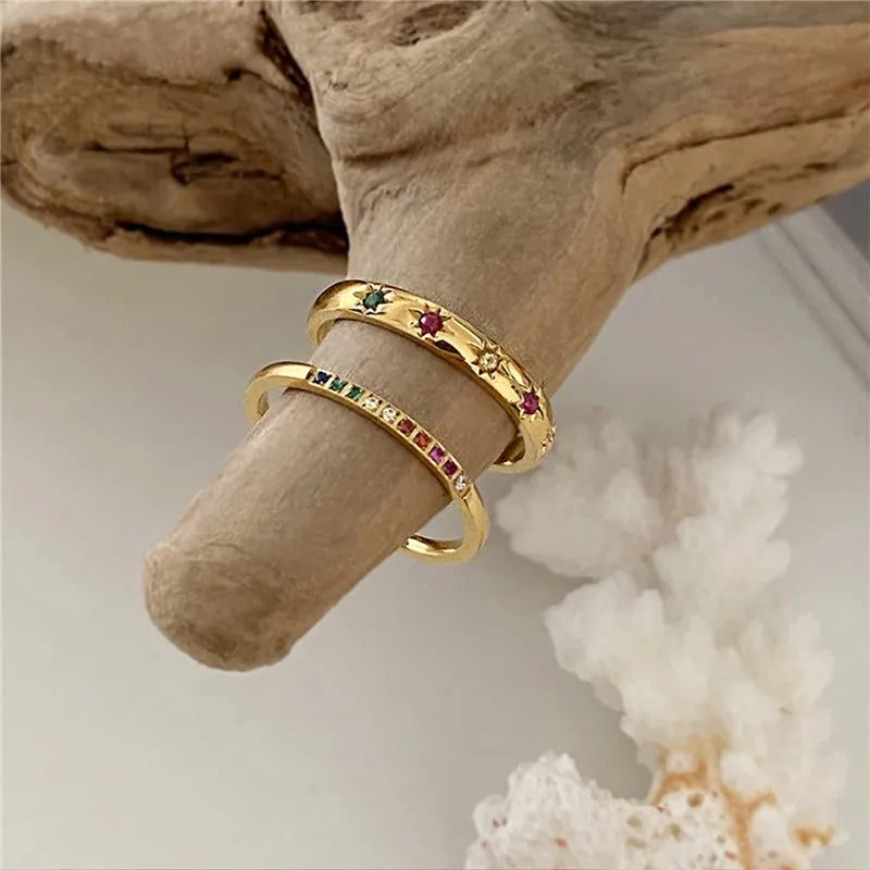 Waterproof Rainbow Zircon Finger Rings for Women