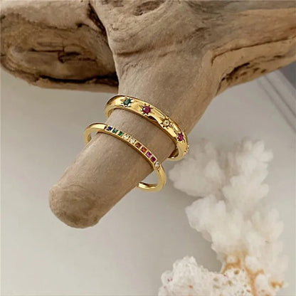 Waterproof Rainbow Zircon Finger Rings for Women