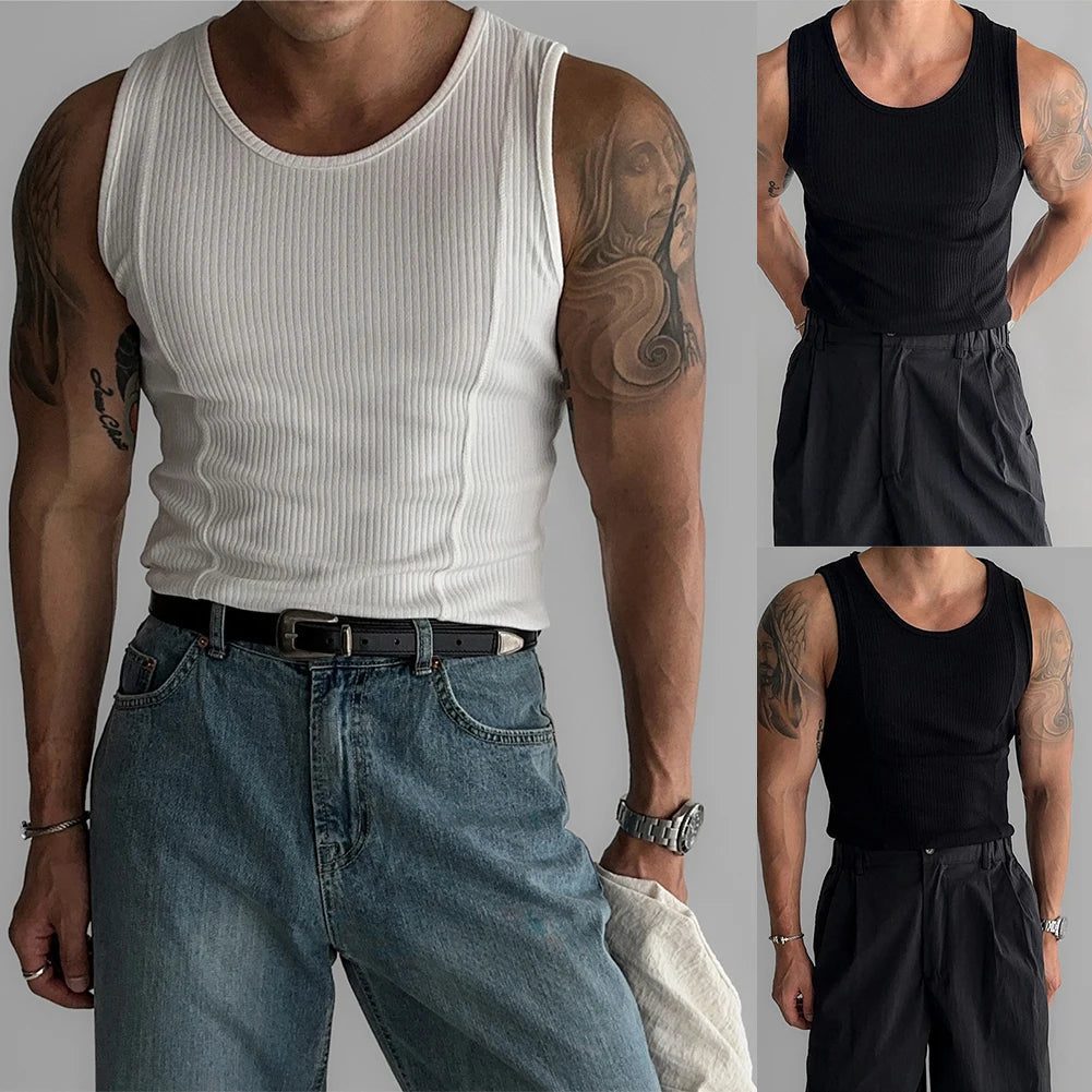 Men's Ribbed Sleeveless Tank Top for Fitness