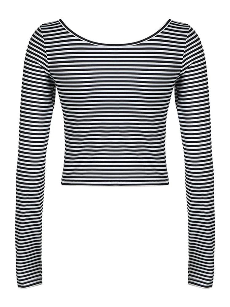 Women's Striped Long Sleeve Square Neck T-Shirt