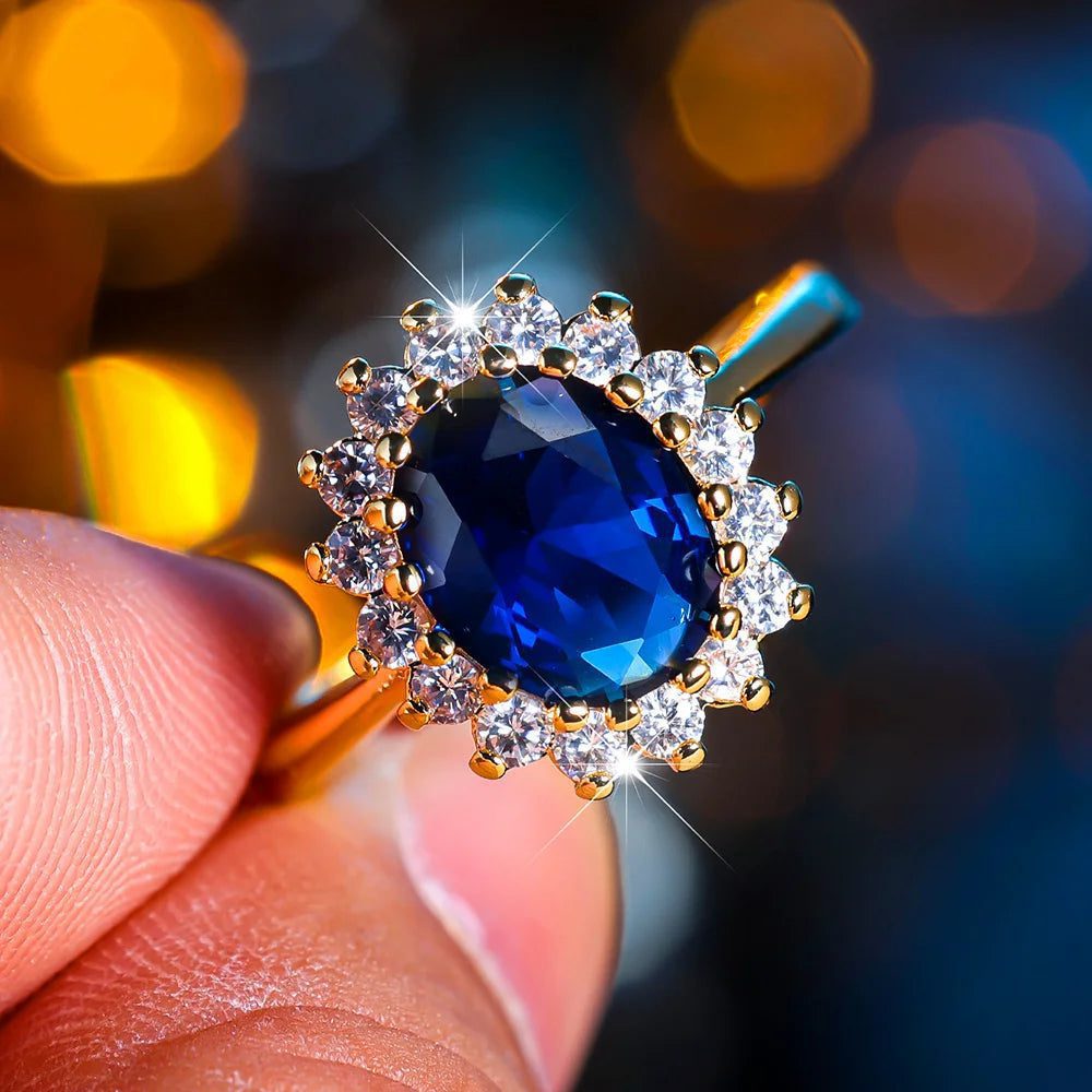 Vintage Blue Zircon Engagement Ring for Women