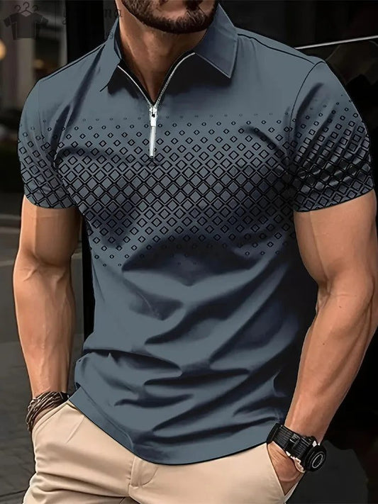 Men's Solid Zipper Polo Golf Shirt