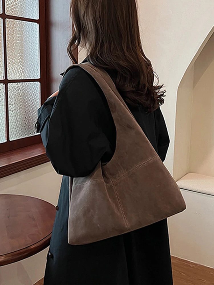 2024 Vintage Brown Faux Suede Shoulder Bag