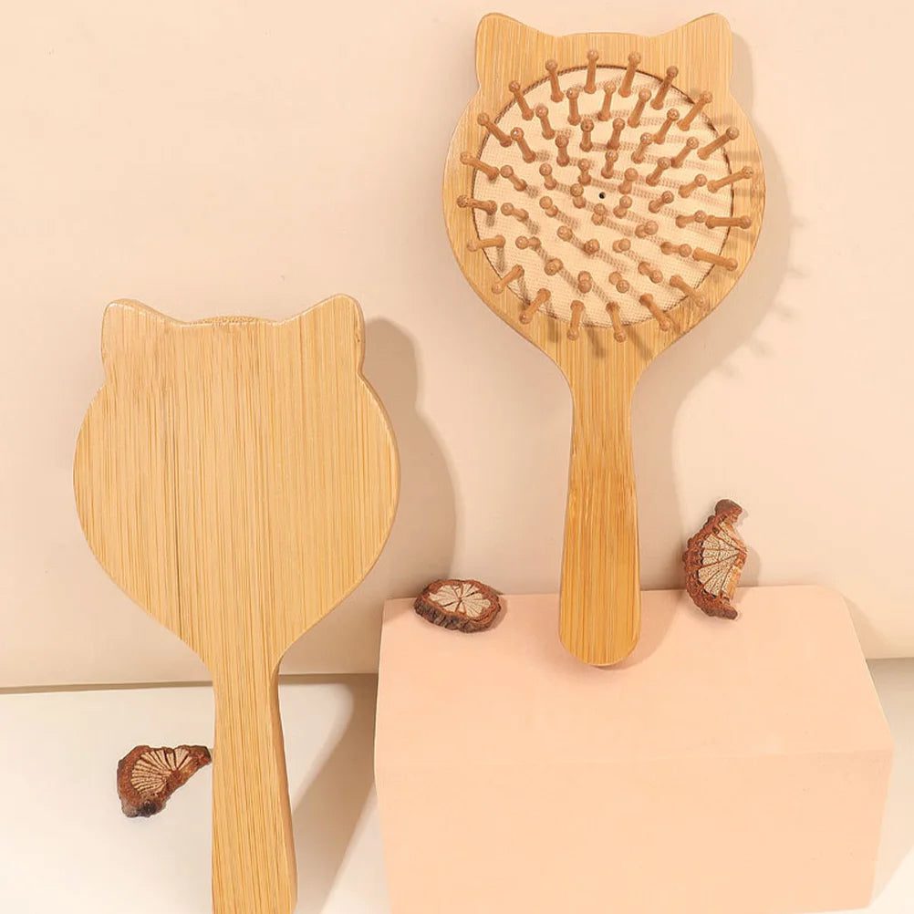 Cat-Shaped Bamboo Travel Hair Detangling Brush