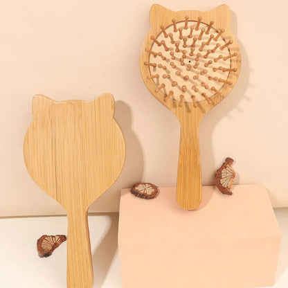 Cat-Shaped Bamboo Travel Hair Detangling Brush