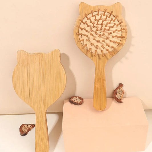 Cat-Shaped Bamboo Travel Hair Detangling Brush