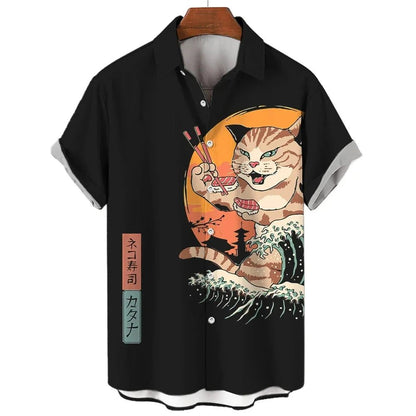 Cool Samurai Cat Hawaiian Shirt for Men